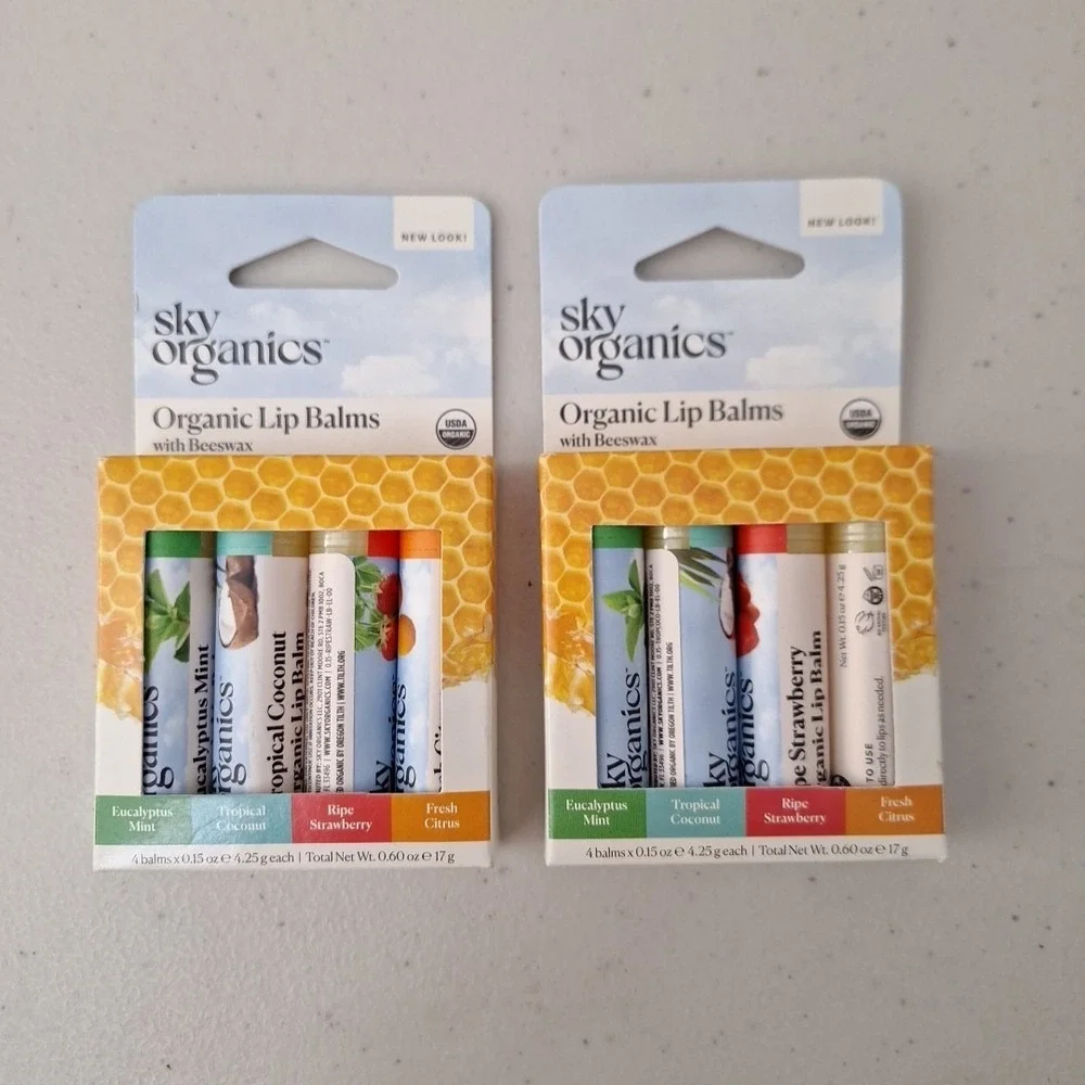 Two Packs Of Sky Organics Lip Balms w/ Beeswax 4-pack Certified USDA Organic